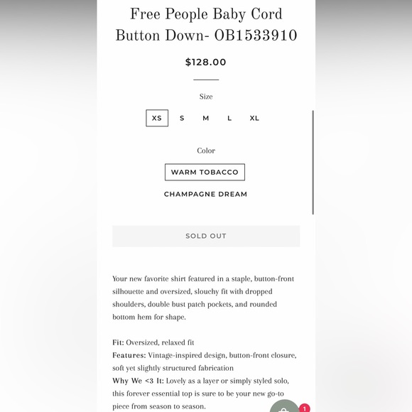 Free People Baby Cord Button Down - Picture 3 of 3